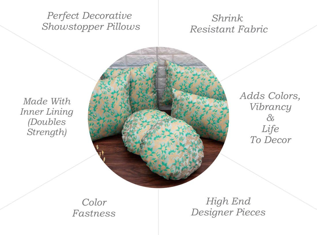 Sea Green Bageecha Floral Brocade Silk Rectangular Cushion Covers - Image 6