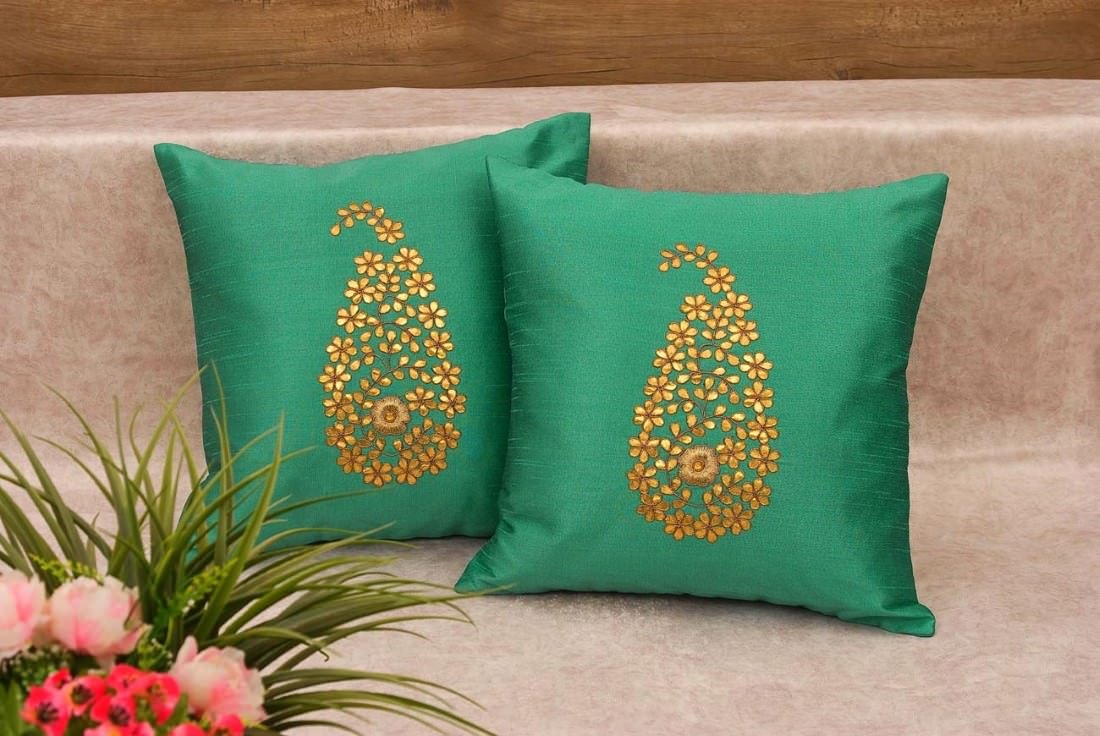 Sea Green & Golden Paisley Gota Patti Hand Embroidery - Image 4