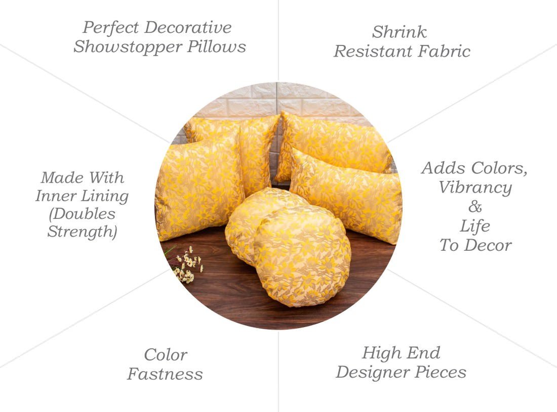 Yellow Bageecha Floral Brocade Silk Rectangular Cushion Covers - Image 6