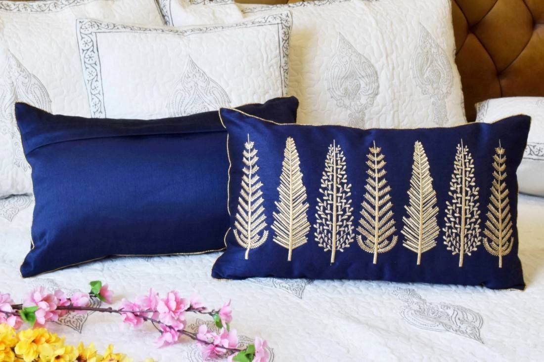 Baag-e-Bahaar Navy Blue Rectangular Cushion Covers - Image 4