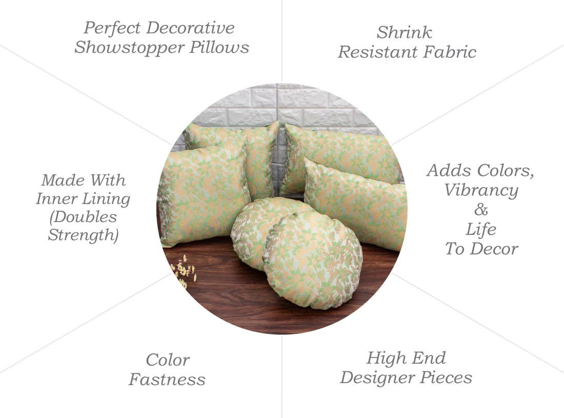 Sage Green Bageecha Floral Brocade Silk Round Cushion Covers - Image 6