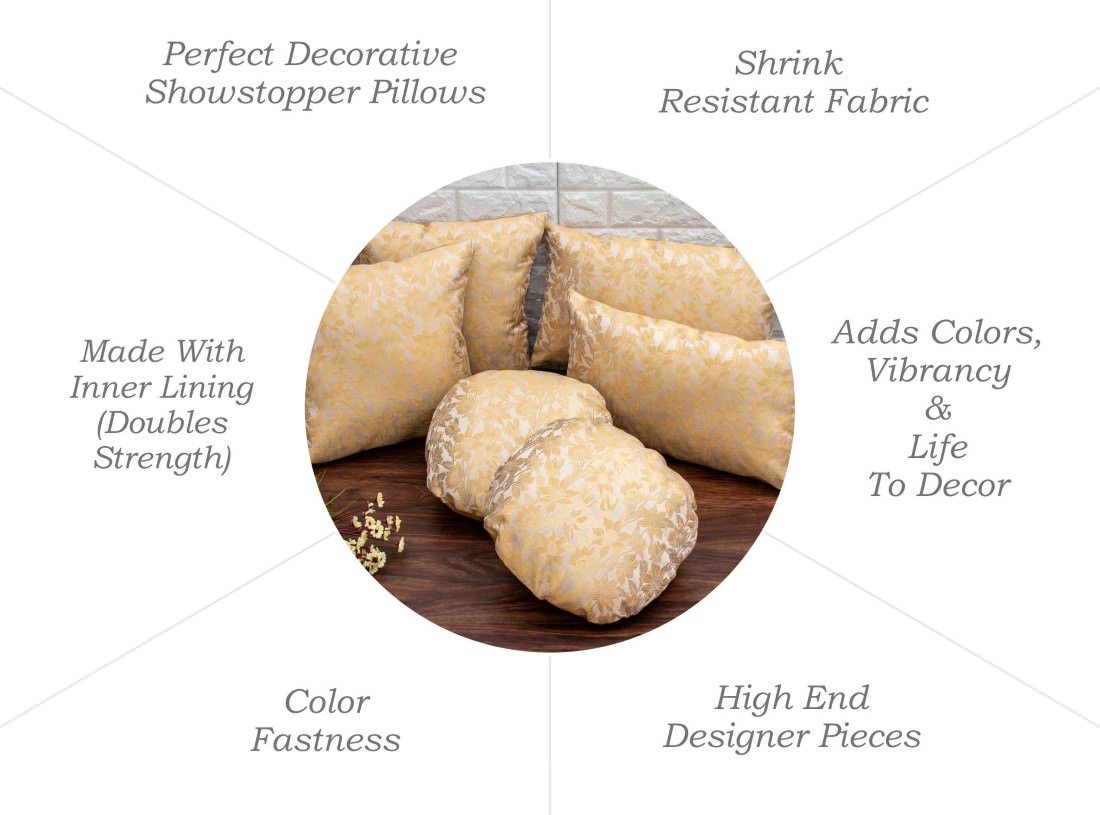 Beige Bageecha Floral Brocade Silk Round Cushion Covers - Image 6