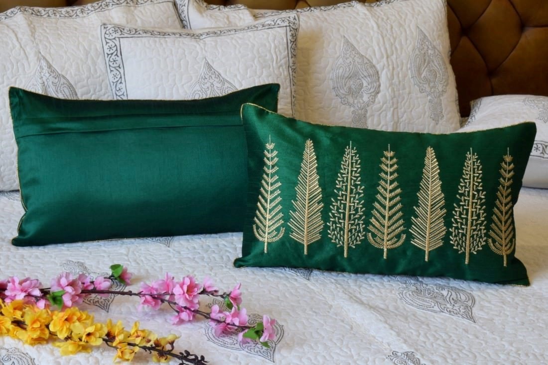 Baag-e-Bahaar Emerald Green Rectangular Cushion Covers - Image 4