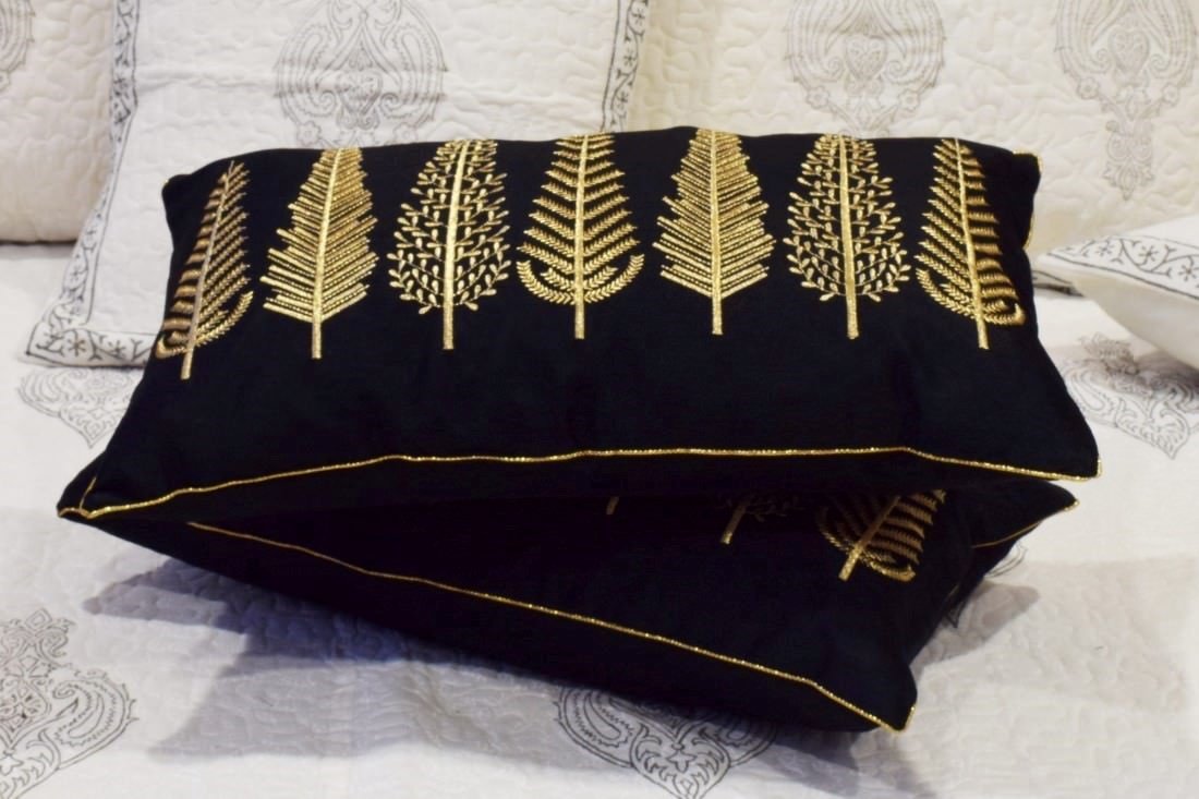 Baag-e-Bahaar Black Rectangular Cushion Covers - Image 4