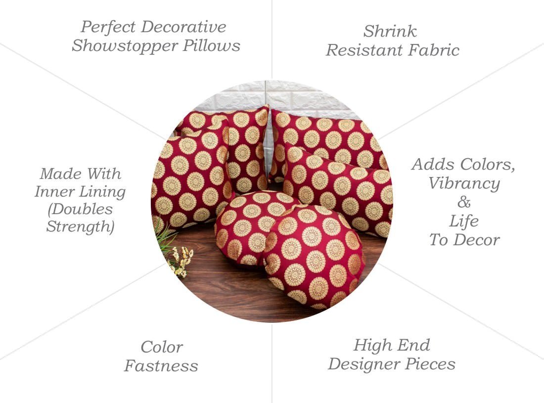 Mandala Brocade Silk Rectangular Cushion Covers (Maroon & Golden) - Image 6