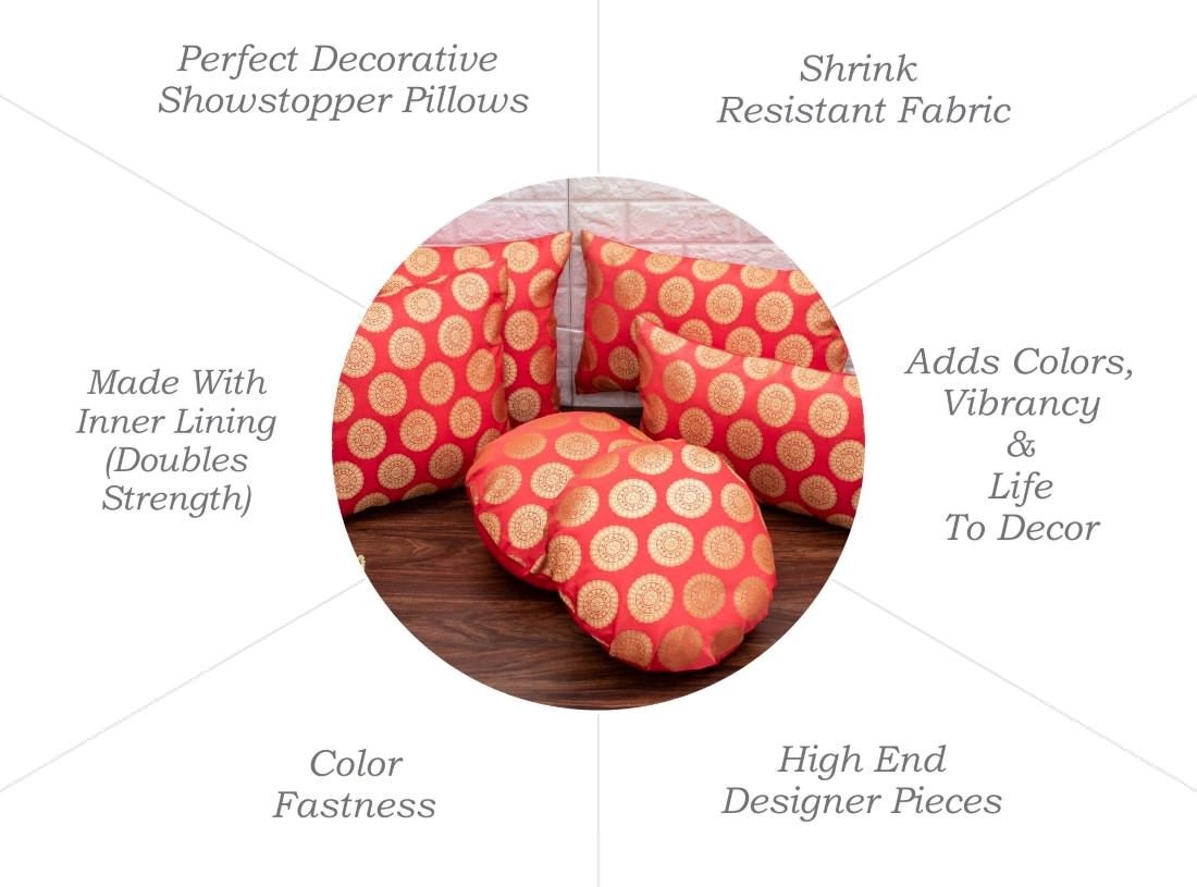 Mandala Brocade Silk Rectangular Cushion Covers (Peach & Golden) - Image 6