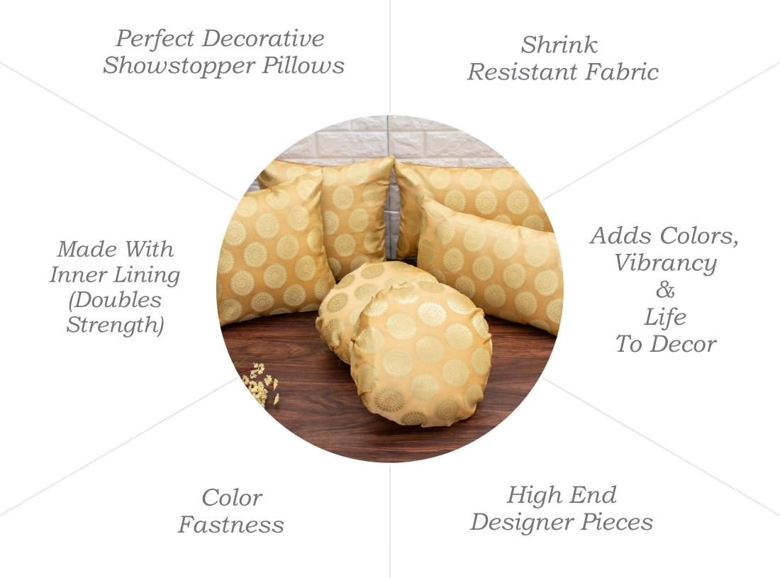 Mandala Brocade Silk Rectangular Cushion Covers (Beige & Golden) - Image 6