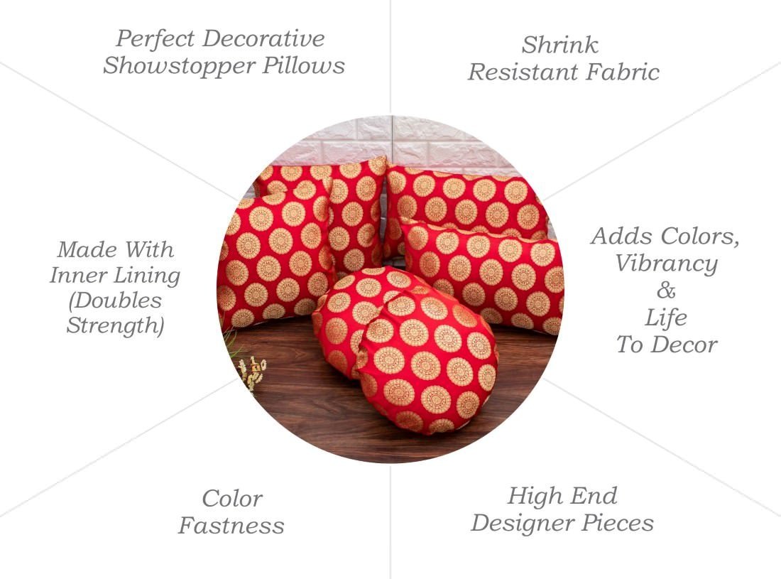 Mandala Brocade Silk Rectangular Cushion Covers (Red & Golden) - Image 6