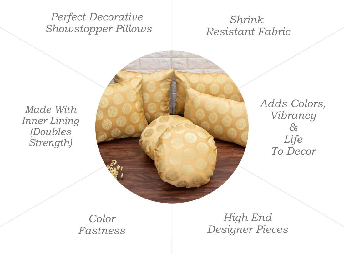 Mandala Brocade Silk Round Cushion Covers (Beige & Golden) - Image 6