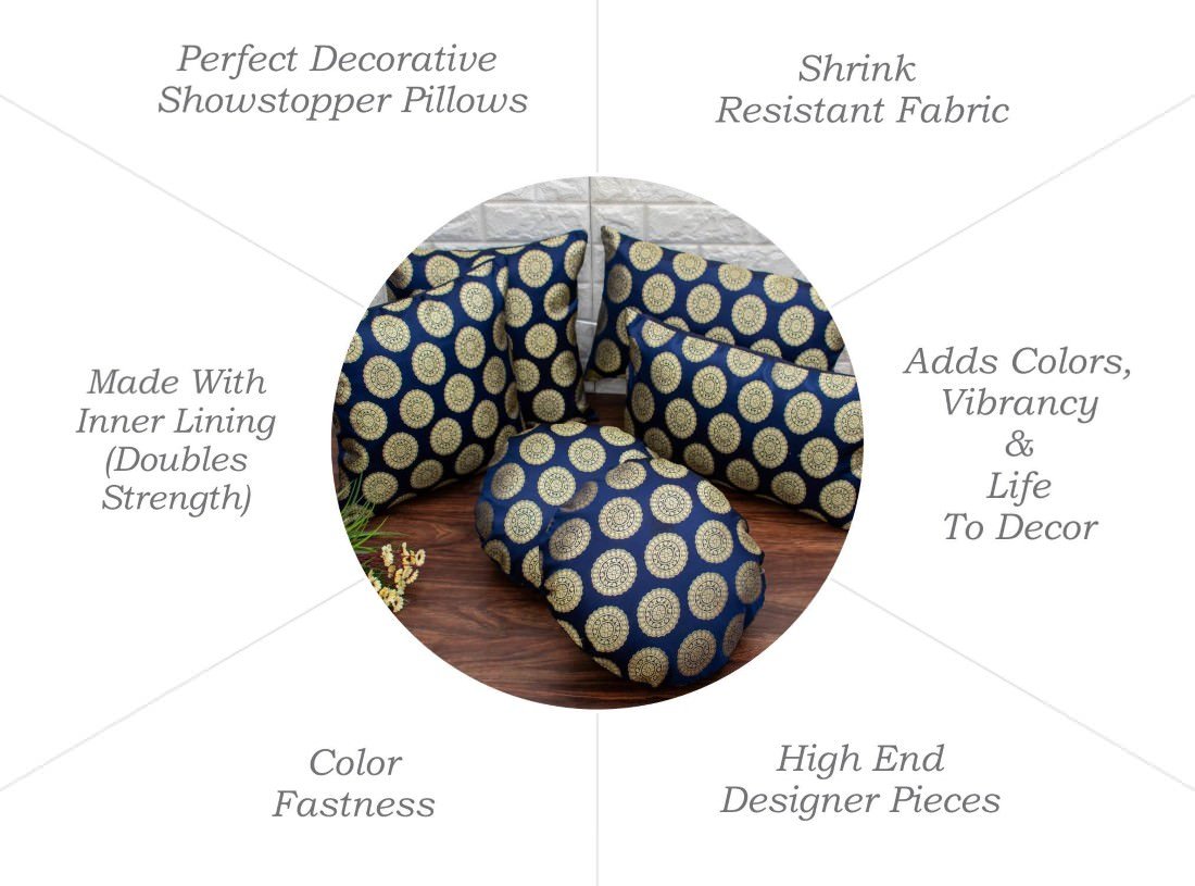 Mandala Brocade Silk Cushion Covers (Navy Blue & Golden) - Image 6