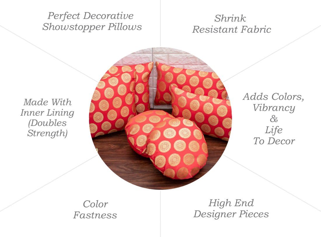 Mandala Brocade Silk Cushion Covers (Peach & Golden) - Image 6