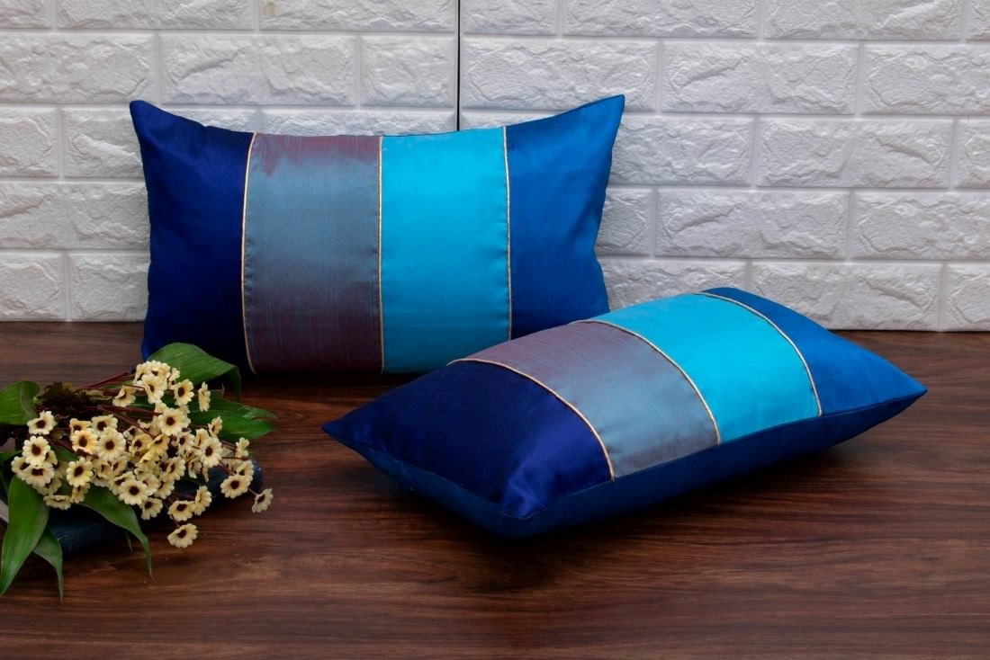 Go Blue 4 Shades of Blue Designer Rectangular Kattran Cushion Covers - Image 4