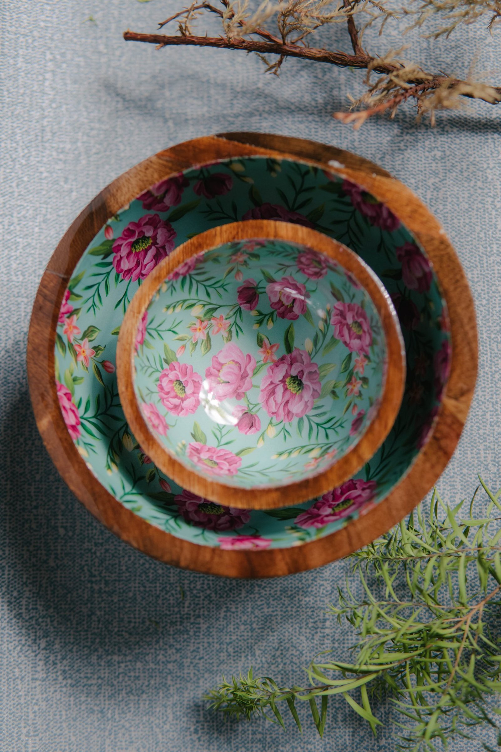 Wooden Artistic Earthy Floral - Bowl Set - Image 4