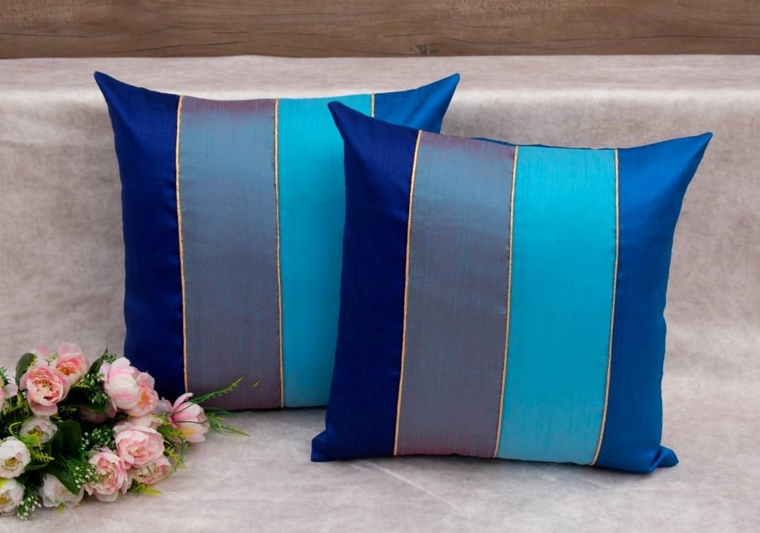 Go Blue 4 Shades of Blue Designer Kattran Cushion Covers - Image 5