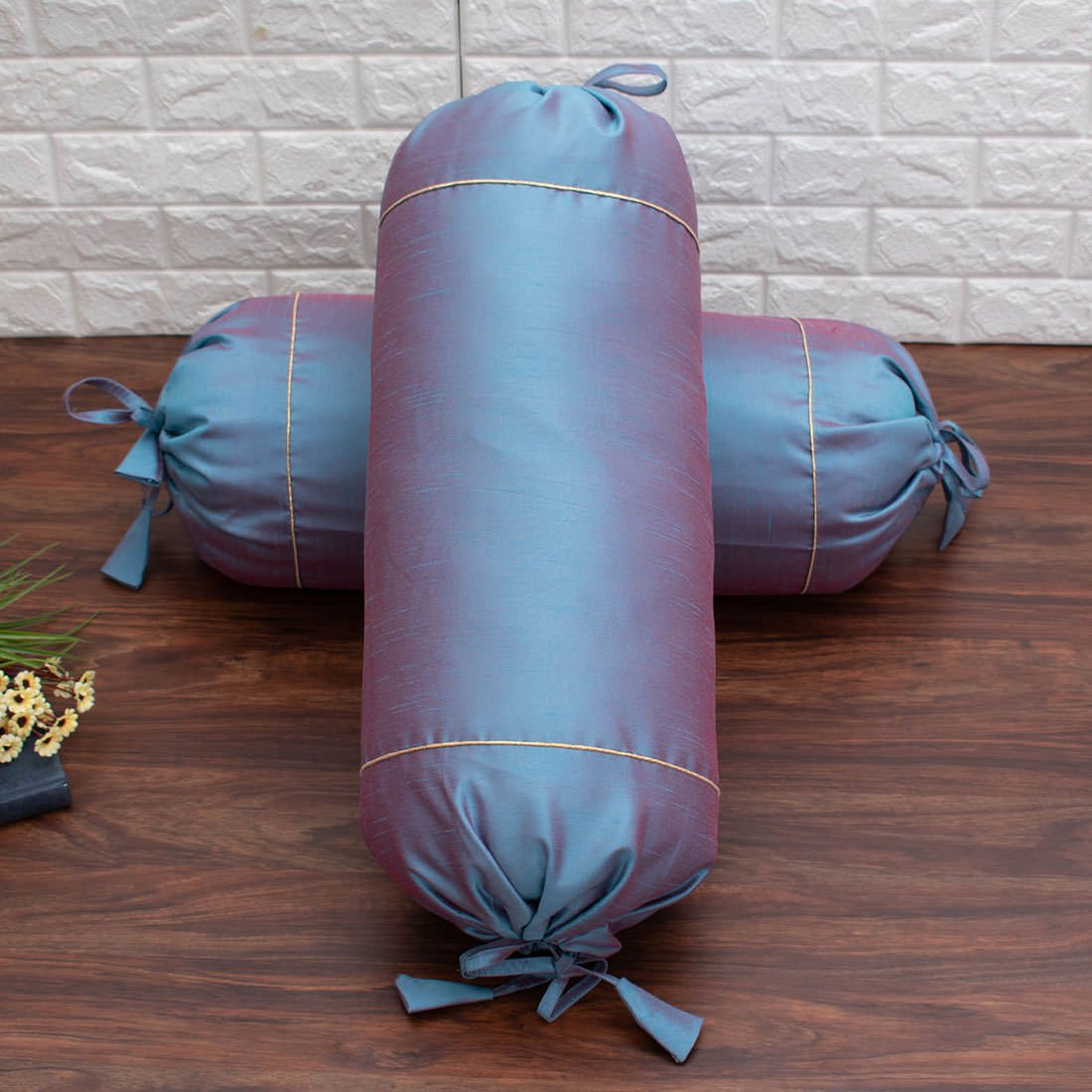 Plain Solid Superlative Steel Blue Bolster Covers - Image 3