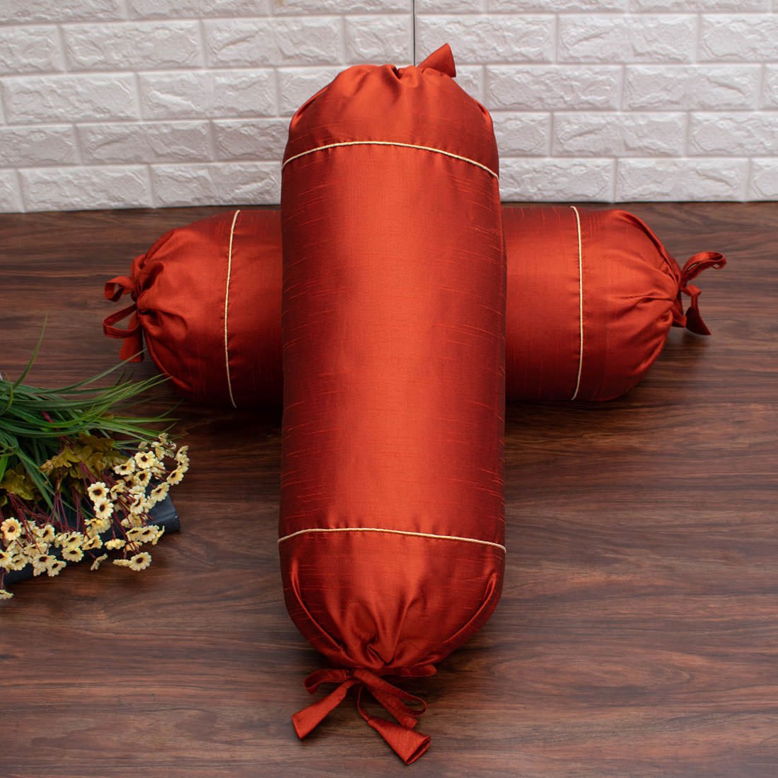 Plain Solid Superlative Red Brown Bolster Covers - Image 3