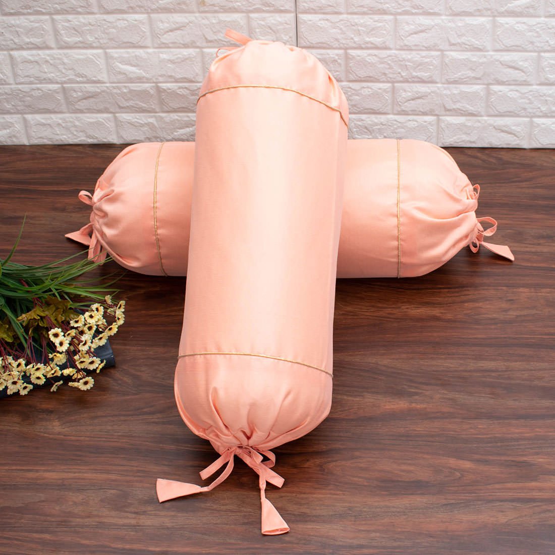 Plain Solid Superlative Peach Bolster Covers - Image 3