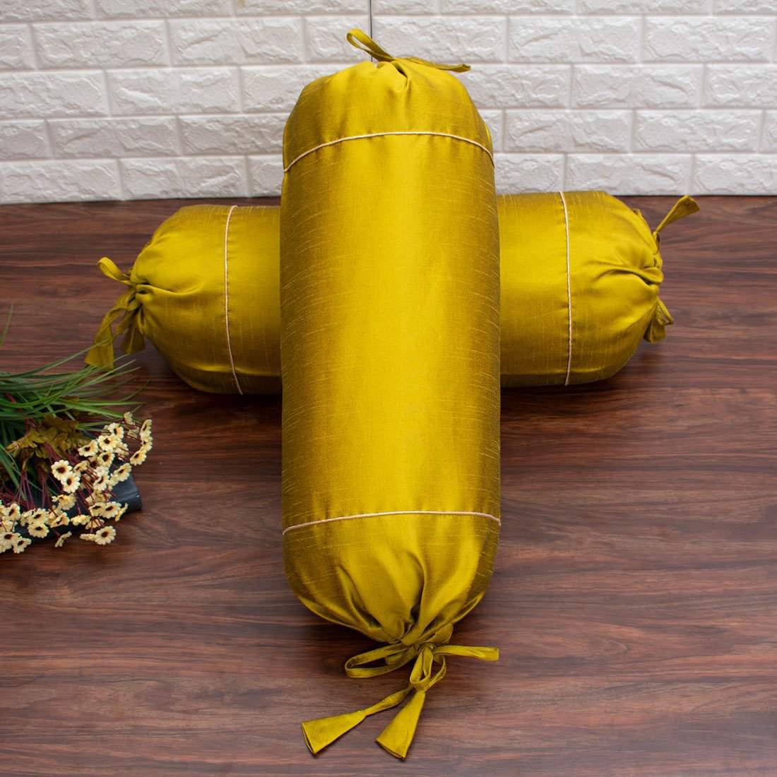Plain Solid Superlative Mustard Yellow Bolster Covers - Image 3