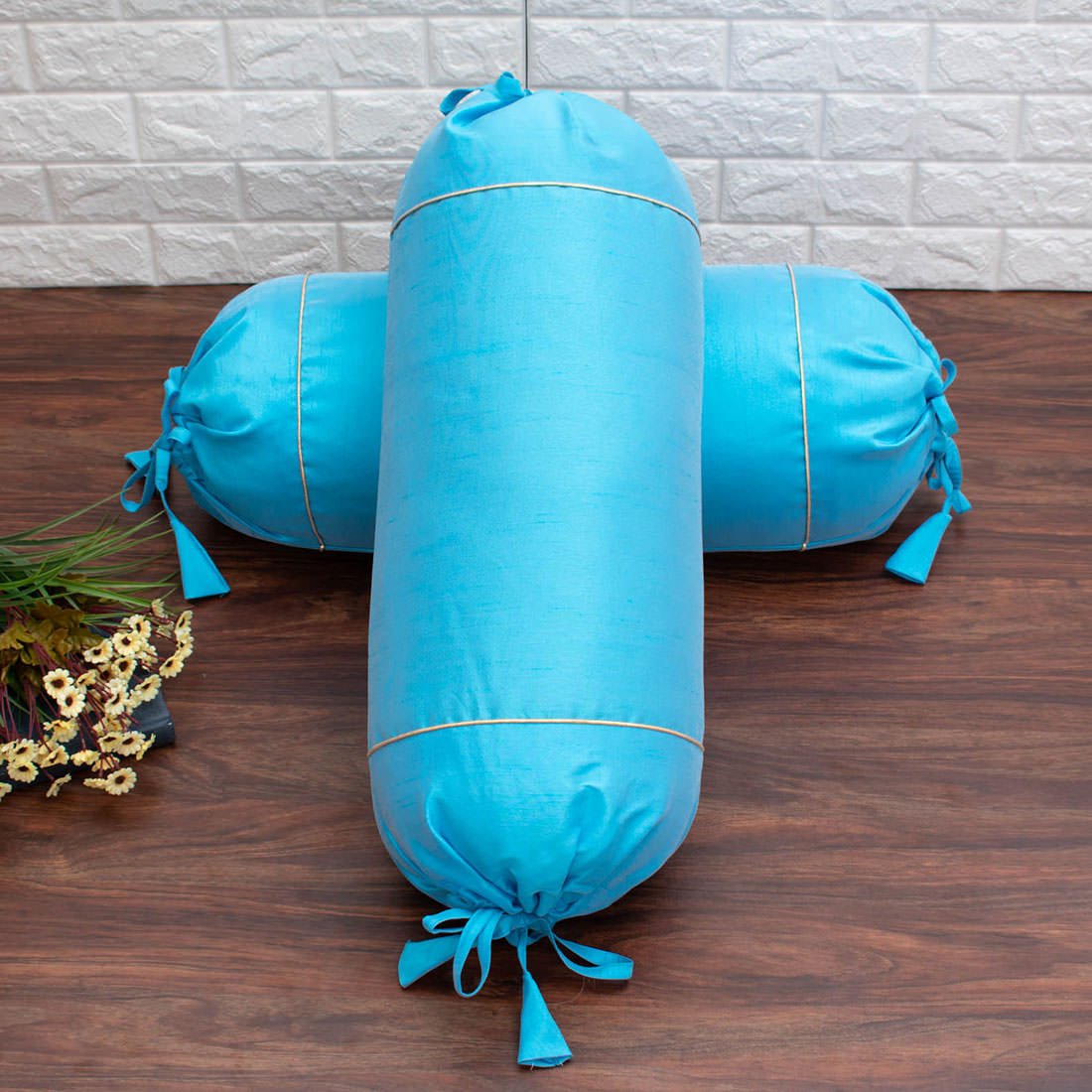 Plain Solid Superlative Sky Blue Bolster Covers - Image 3