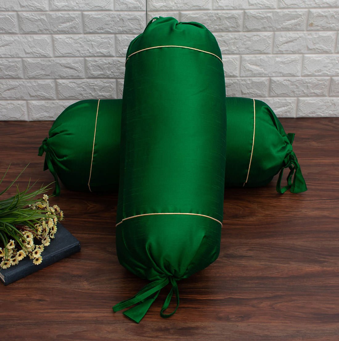 Plain Solid Superlative Emerald Green Bolster Covers - Image 3