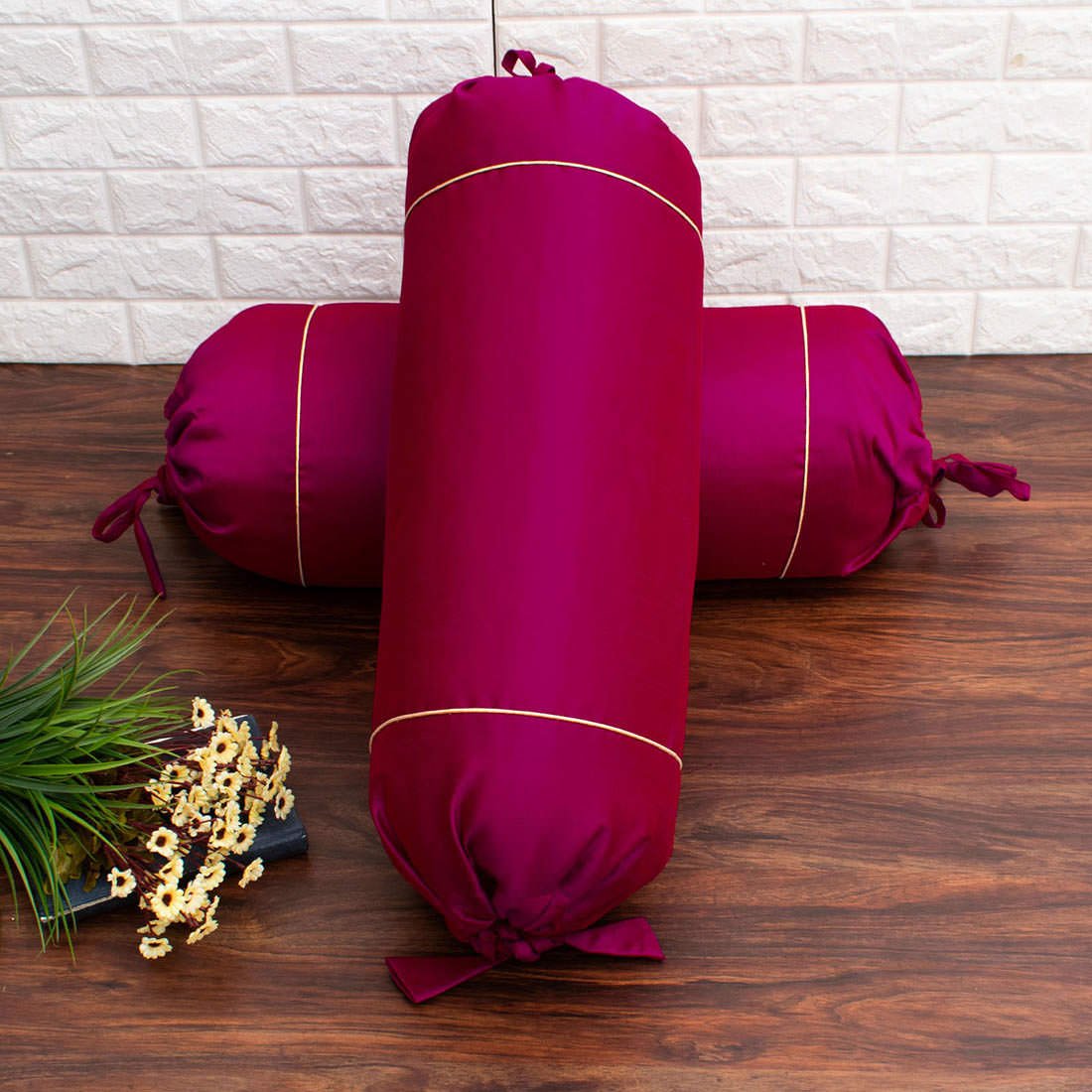 Plain Solid Superlative Dark Magenta Bolster Covers - Image 3