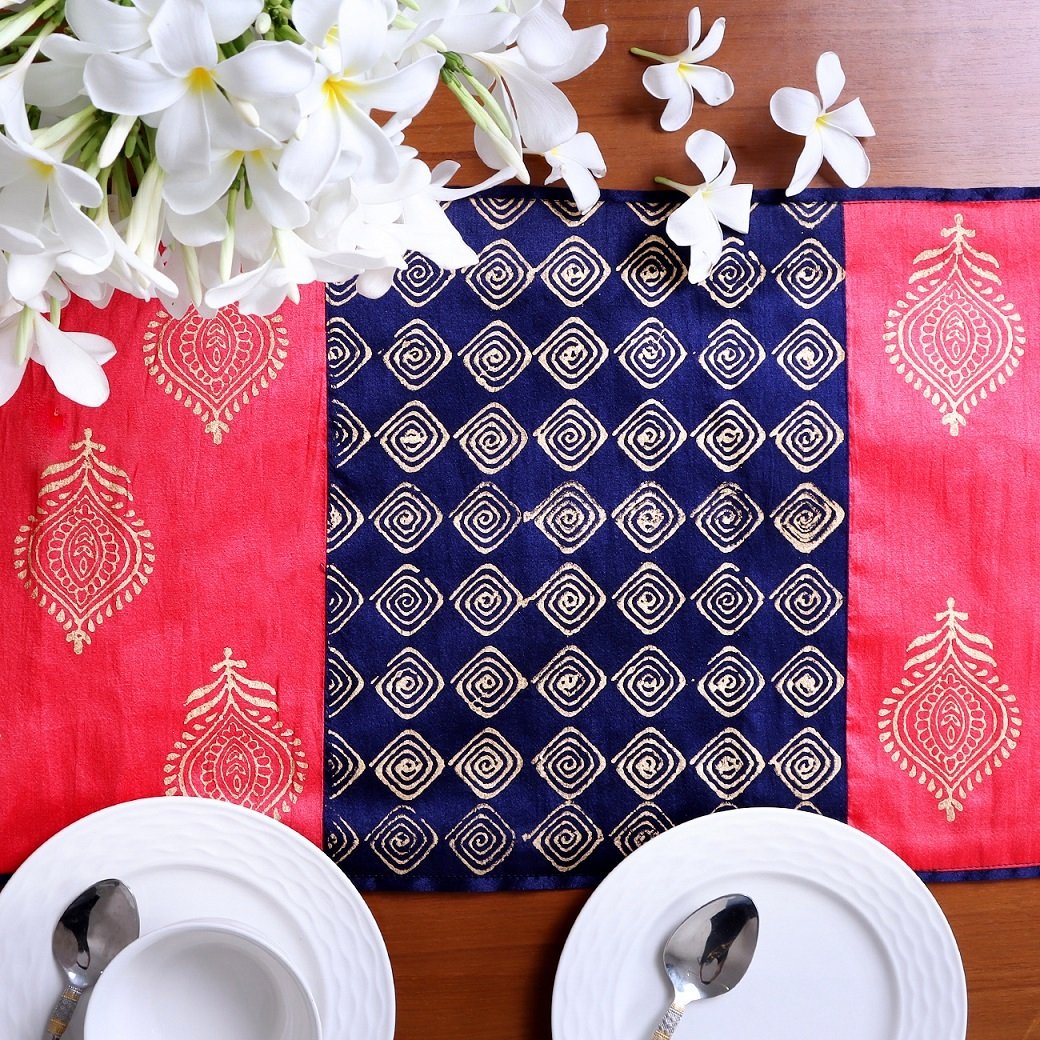 Arabic Pankhuri Block Printed Silk Table Runner - Image 5