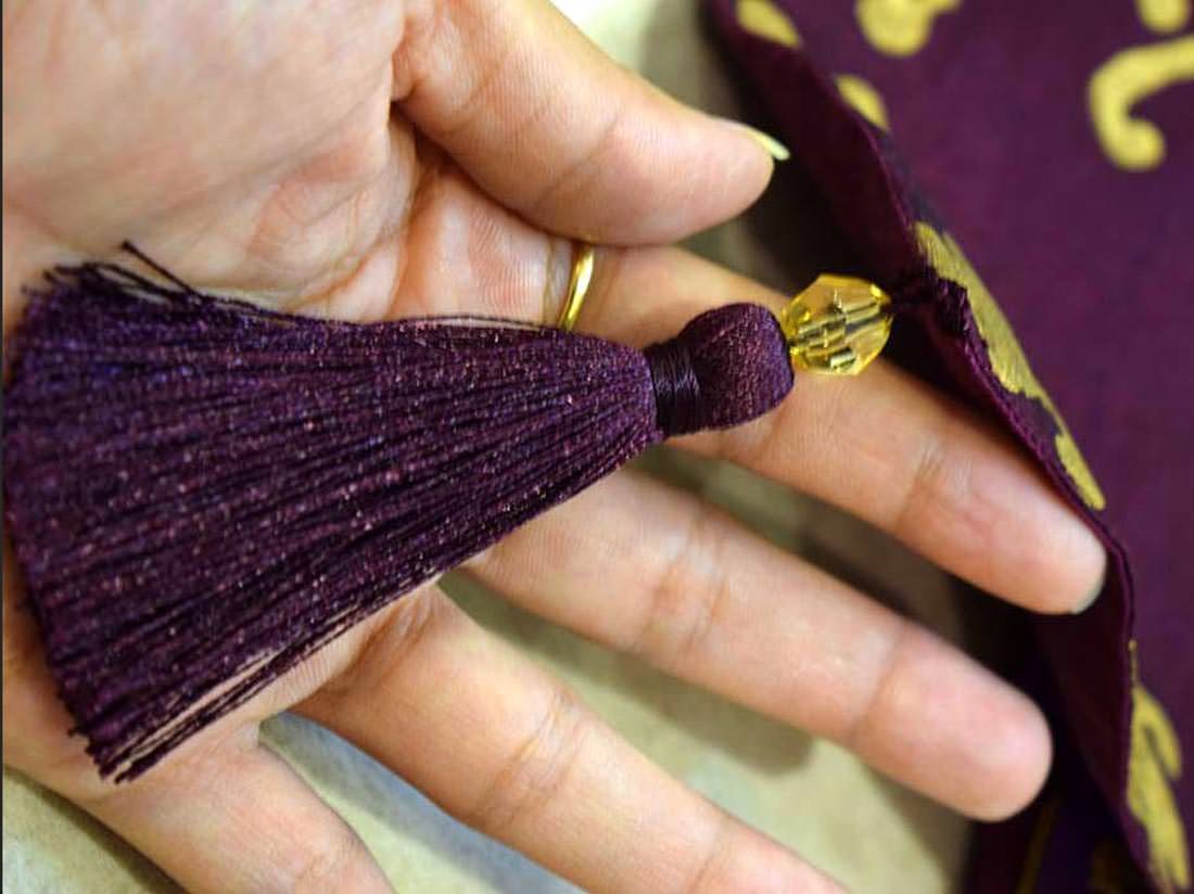 Royal Gold Hand Block Printed Premium Quality Silk Ethnic Table Runner - Wine - Image 5