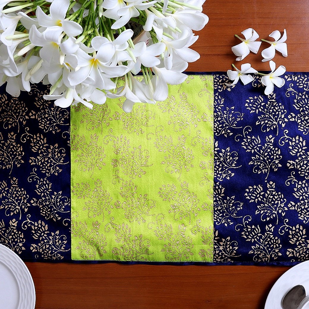 Bel Butah Block Printed Silk Table Runner - Image 5