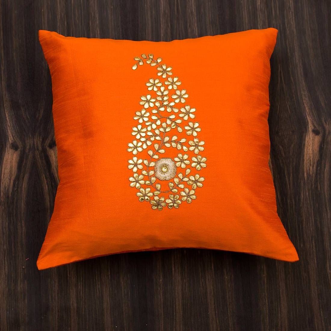 Orange & Golden Paisley Gota Patti Hand Embroidery - Image 4