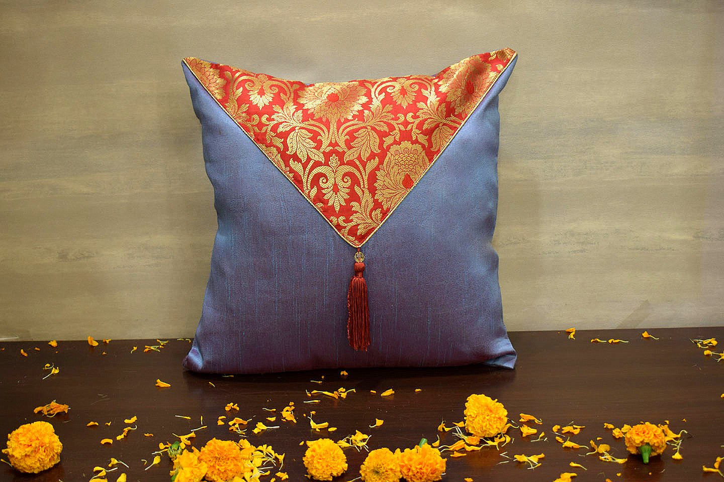 Mehrang Cushion Covers Combo (Beige, Steel Blue, Sunshine Yellow) - Image 5