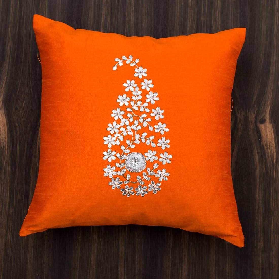 Orange & Silver Paisley Gota Patti Hand Embroidery - Image 4