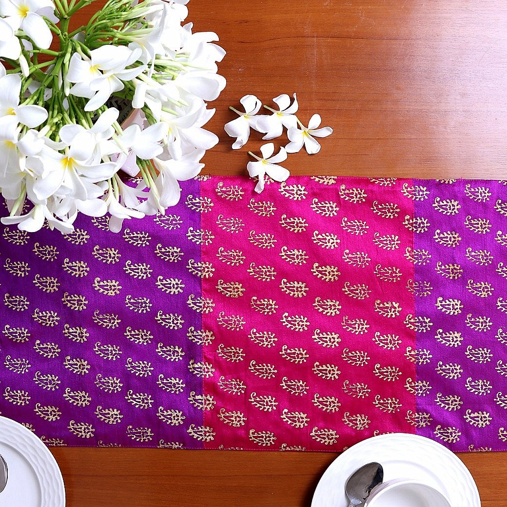 Paisley Shalimar Block Printed Silk Table Runner - Image 5