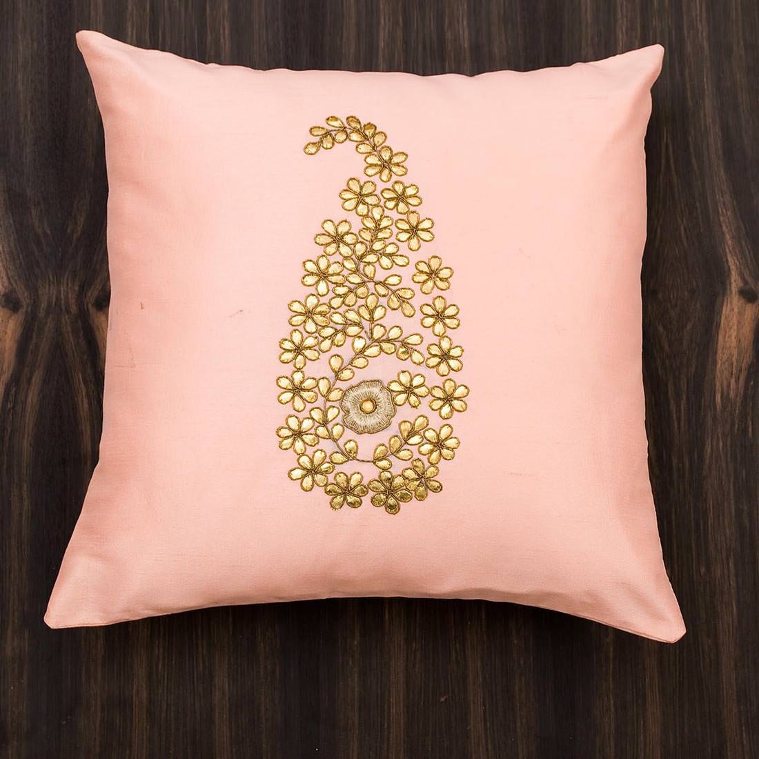 Peach & Golden Paisley Gota Patti Hand Embroidery - Image 4