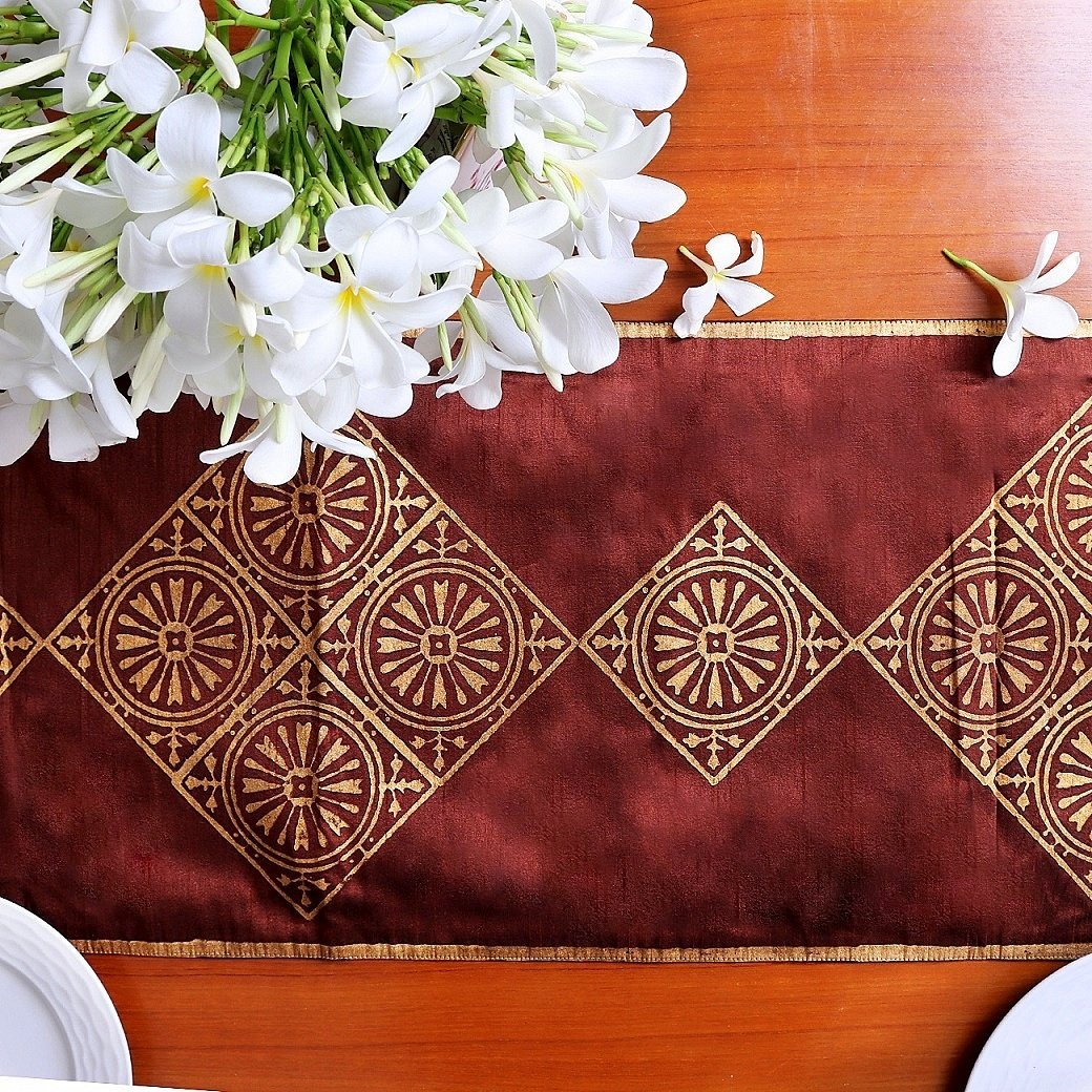 Sikri Chakra Block Printed Silk Table Runner - Image 5