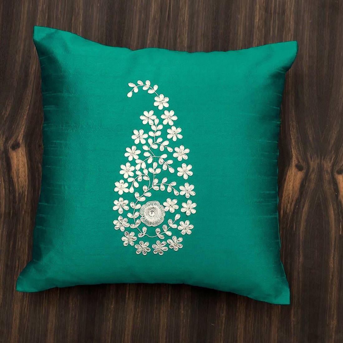 Peacock Green & Silver Paisley Gota Patti Hand Embroidery - Image 4