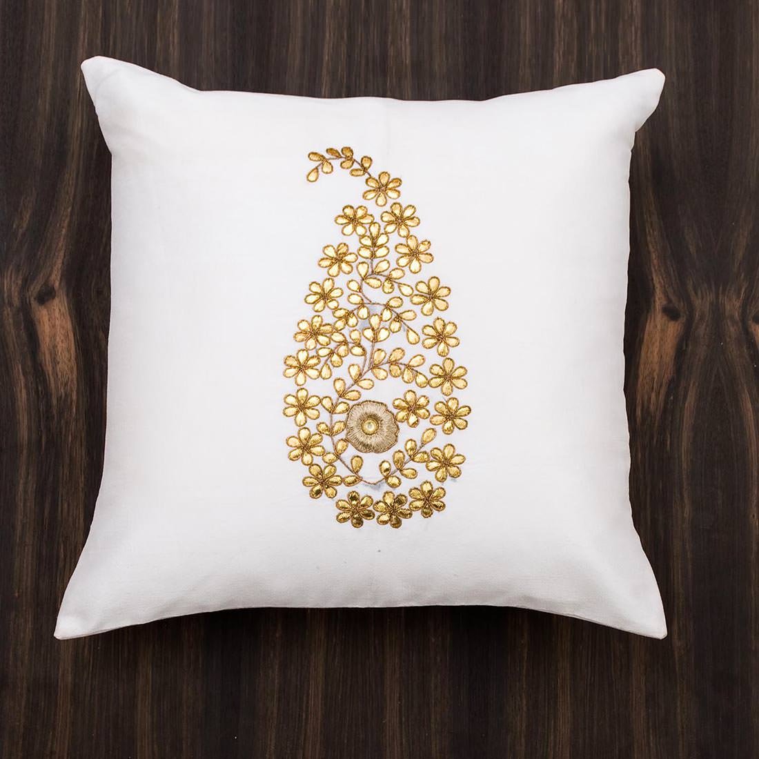 Pure White & Golden Paisley Gota Patti Hand Embroidery - Image 4