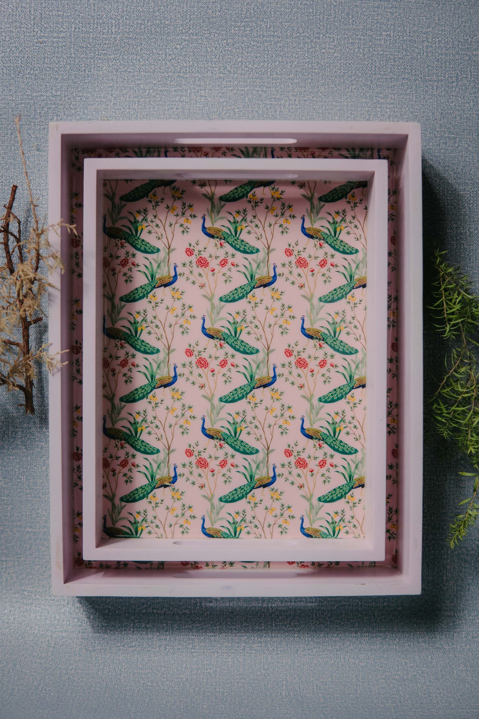 Wooden Artistic Mayur Firdaus Serving Trays (Set of 2) - Image 5