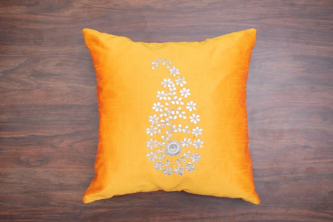 Rustic Yellow & Silver Paisley Gota Patti Hand Embroidery - Image 4