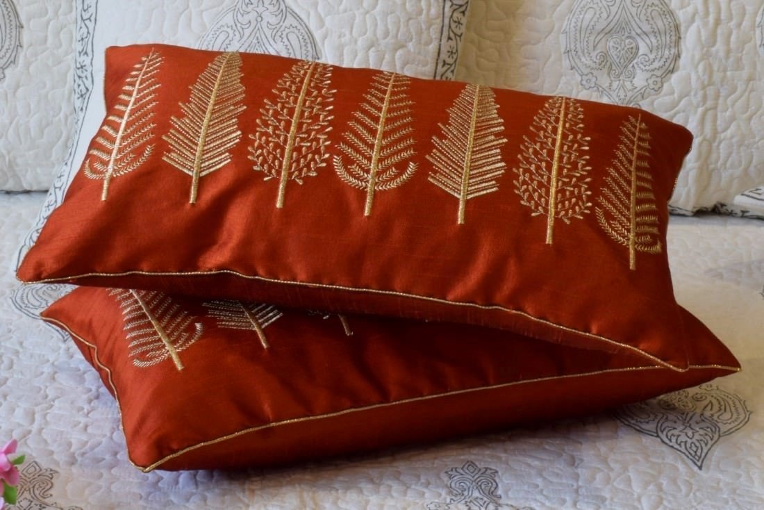 Baag-e-Bahaar Red Brown Rectangular Cushion Covers - Image 5
