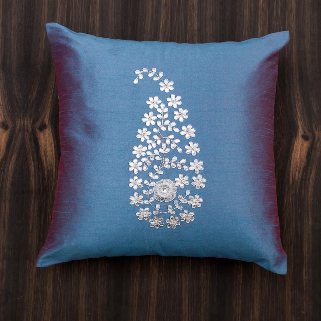 Steel Blue & Silver Paisley Gota Patti Hand Embroidery - Image 4