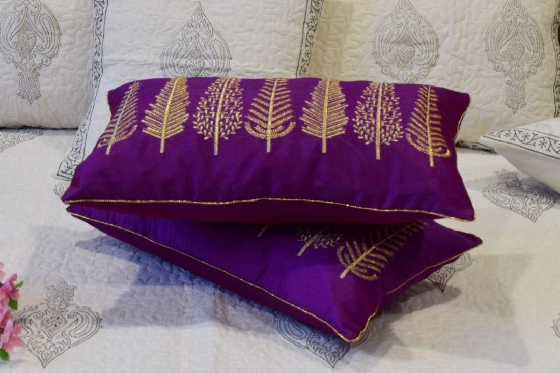 Baag-e-Bahaar Purple Rectangular Cushion Covers - Image 5