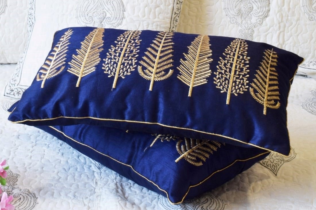 Baag-e-Bahaar Navy Blue Rectangular Cushion Covers - Image 5