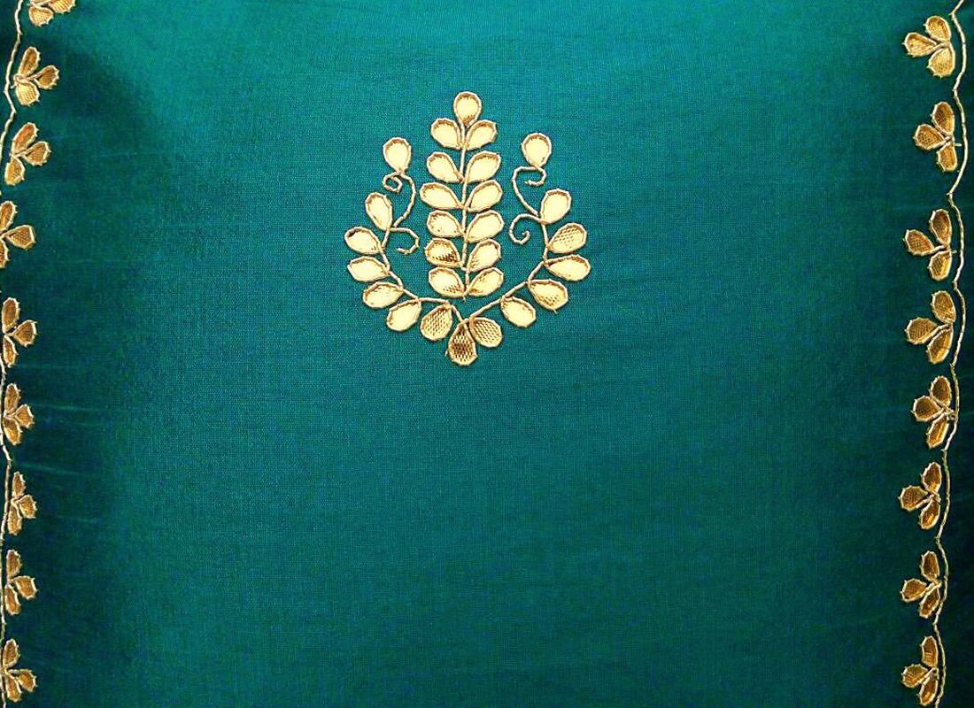 Hand Embroidered Gotta Patti Ethnic Cushion Covers on Peacock Green - Image 5