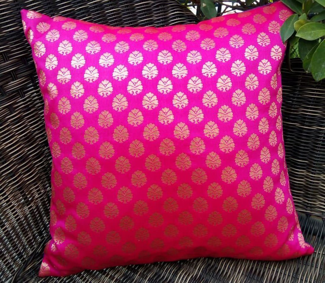 Premium Quality Hot Pink & Golden Brocade Cushion Covers - Image 5