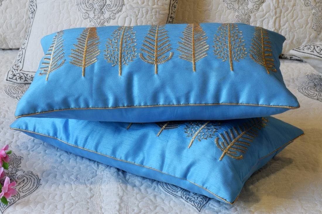 Baag-e-Bahaar Sky Blue Rectangular Cushion Covers - Image 5