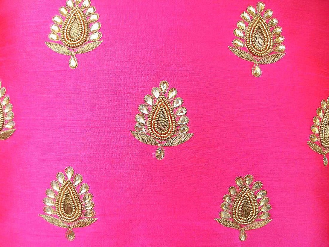 Swarn Paan Patti Beads, Kundan & Zari Hand Embroidery Magenta Cushion Covers - Image 5