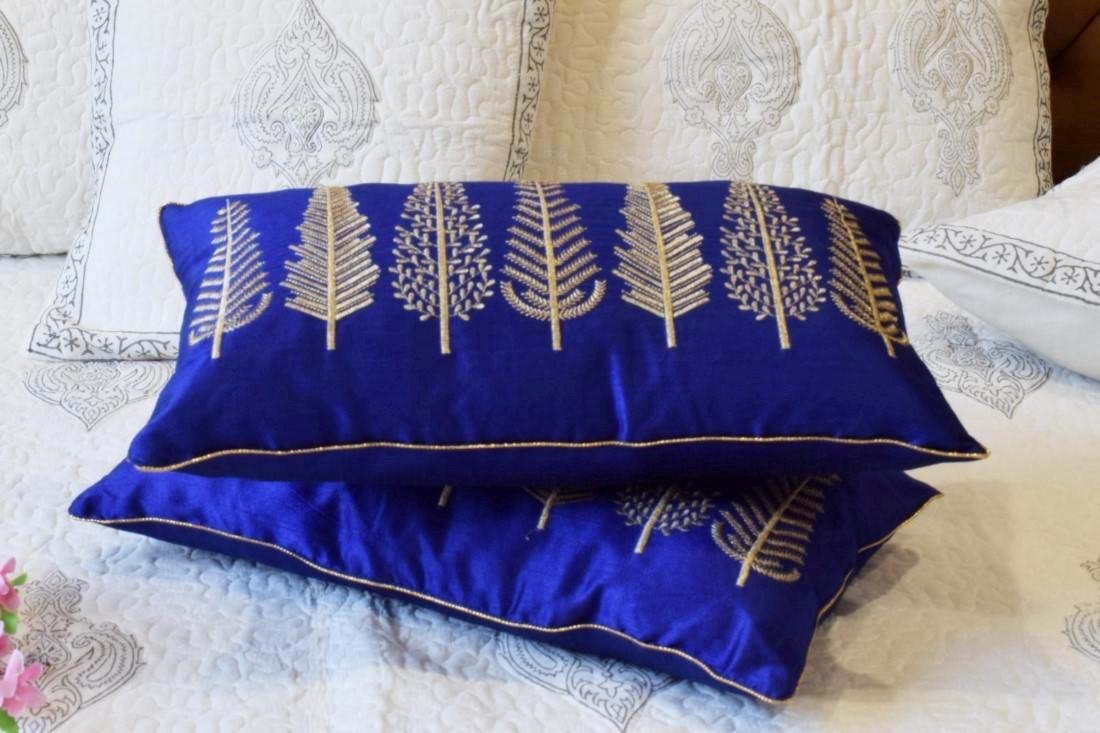 Baag-e-Bahaar Dark Blue Rectangular Cushion Covers - Image 5