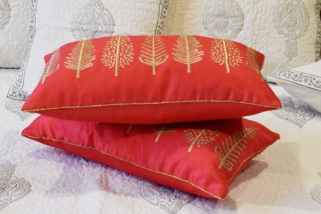 Baag-e-Bahaar Coral Red Rectangular Cushion Covers - Image 5
