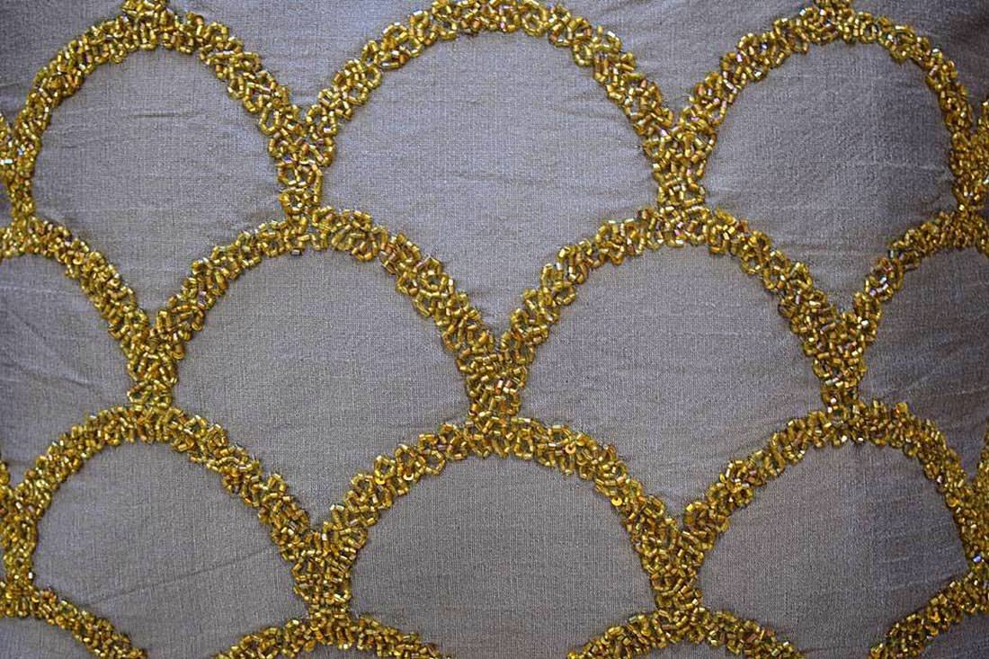 Criss Cross Hand Embroidered Moroccan Gold Embellished Grey Cushion Covers - Image 5