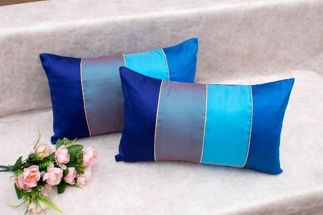 Go Blue 4 Shades of Blue Designer Rectangular Kattran Cushion Covers - Image 5